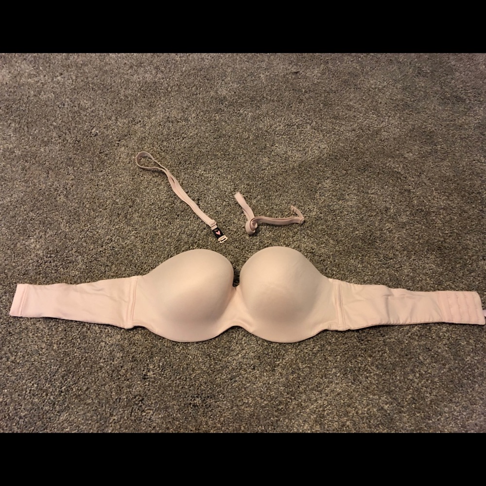 Blush colored VS strapless bra